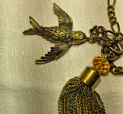 Vintage Swallow Gold-Tone Chatelaine For Sweater or Cloak 29in chain