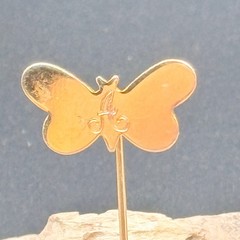Vintage Gold Tone Butterfly Stick Pin Hat Pin Lapel Pin Monogram A Safety Cap