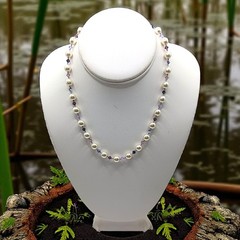 Vintage Purple Crystal Faux Pearl Necklace Beaded Hand Knotted Sterling Silver