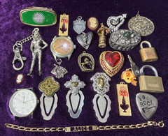 Vtg to Now Junk Drawer Costume Jewelry Lot Watch Padlock Brooch Pendant Estate