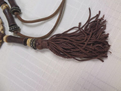 VTG 60s CROWN TRIFARI Carved Deer Pendant Necklace Satin Cord Wooden Beads