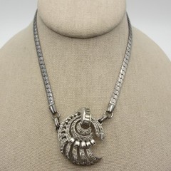 Vintage Art Deco Revival Necklace Pendant Snake Chain Spray Swirl 15 Inch