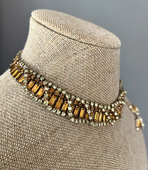 VTG. KRAMER N.Y. PARURE TOPAZ & CLEAR RHINESTONE NECKLACE BRACELET EARRING SET