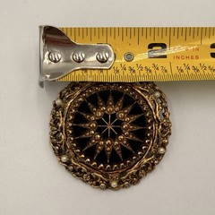 Vintage Victorian Revival Brooch Lot of 2 Gold Black Enamel Tassel Filigree