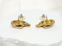 Pair KJL For Avon Gold Tone Green Eyed Ram Head Post Earrings