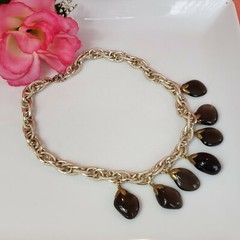 Vintage Silver Tone Smoky Quartz Charm Statement Choker Necklace Chic Collar