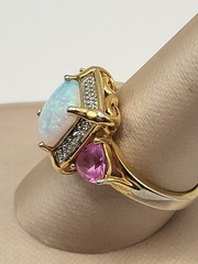 Fire Opal Pink Sapphire Lab Created Stones Sterling Vermeil Cocktail Halo Ring