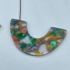 Vintage Multicolor Resin U-Shape Earrings Modern Art Deco Statement