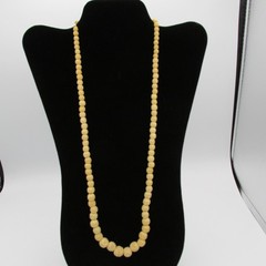 Vintage Hand Carved Celluloid Cream Tone Bead Necklace 26 in Long