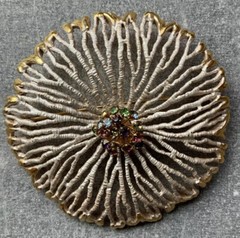 Vintage 1970s PARK LANE Large White Enamel Rhinestone Coral Flower BROOCH PIN