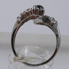 Vintage 90s Black Onyx Bead Bypass Ring 925 Sterling Silver CZ Size 8 15mm Wide