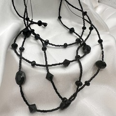 Vintage 90s Black Glass Multi Strand Layered Statement Necklace Boho Chic Goth