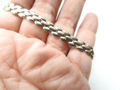 Signed Revlon Gold Tone Metal Train Track Bracelet Vintage