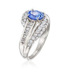 Vint Certified Sapphire Rng w Diamonds in Platinum Size 7.5