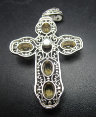 Brazilian Citrine & Filigree Cross Pendant – 2 inches Long