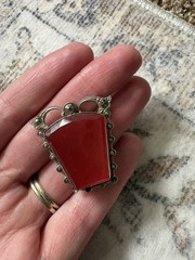 VTG Czech Art Deco Bohemian Red Stone BROOCH Pin 1930s Czechoslovakia TLC