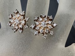 SILVER PLATED ROSE GOLD TONE DIAMANTE CLUSTER SNOWFLAKE POST EARRINGS
