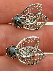 Vintage Sterling Silver 6mm Hematite Fairy Wing Clip On Earrings 5.1 Grams