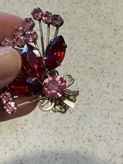 Vintage Juliana style Red Navette pink Chaton Rhinestone spray clip earrings