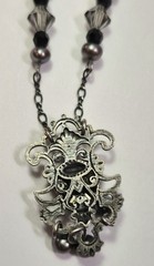 Vintage LIZ PALACIOS Necklace Dainty Crystal Pearl Black & Grey Delicate Signed