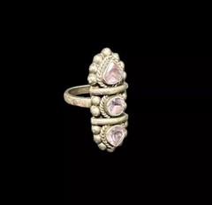 Sterling Silver Three Stone Amethyst Ring Ethnic Size 6 Vintage 2.5mm Band