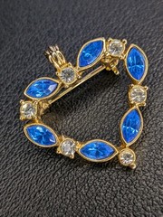 Vintage Gold Tone Heart Shaped Pendant – Blue and Clear Gemstones