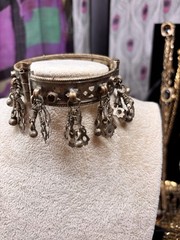 Vintage Metal Bangle Bracelet Belly Dancing Jewelry Cutouts Jingle Hinged 7.5”