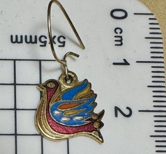Vintage Aviva Taiwan Enamel Swan Bird Earrings Cloisonne Gold Tone Pair