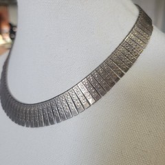 Vintage Cleopatra Egyptian Revival Choker Silver Tone Statement Necklace