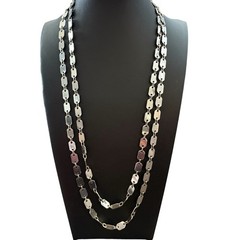 Vintage Flat Disc Necklace Extra Long Chain Link 56 in Silver Tone Metal Layered