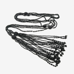 Antique Art Deco French Jet Black Glass Sautoir Open End Tassel Flapper Necklace