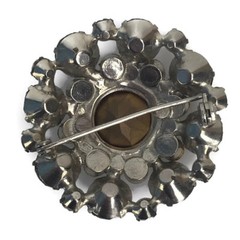 Vintage Mid Century Starburst Round Clear Rhinestone Pin Brooch Costume Jewelry