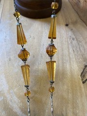 ART DECO Czech Cut Amber GLASS Bead Dangle Necklace Antique 20s Era Old Flapper