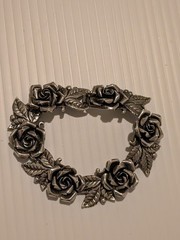 Vintage Peruzzi Bracelet & Clip-On Earrings Set Signed 800 Silver Rose Motif