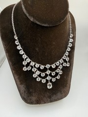Vtg Open Back Crystal Clear Festoon Necklace Bezel Tier Tiered Set Drop 15.5”