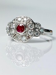 Vintage Style 14k White Gold Finish Lab Created Diamond and Ruby 925 Silver Ring
