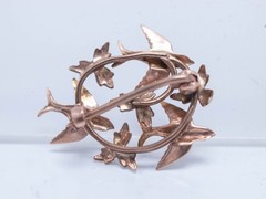Estate Victorian 15ct Two Tone Gold Swallows Leaves Pin Brooch Round 0.9″ 1.72g