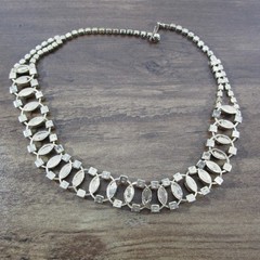 Vintage Rhinestone Necklace Purple Black Gold Tone Choker Collar 15 Inch