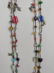 Handcrafted Boho Fun Chunky Glass Beads Charms Long Necklace New NWOT 34″ Fish
