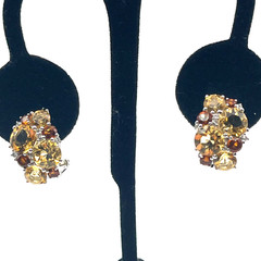 EA Earrings Huggie 0.5″ Citrine Quartz Prong Set Omega Back Cluster Sterling 925