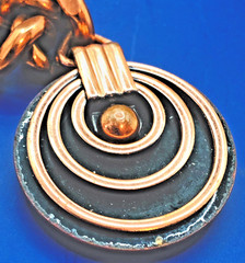 Vintage Chunky MATISSE Copper Curb Link Bracelet with Green Enamel Trim 6.5 In