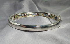 STERLING SILVER HINGED Bangle BRACELET MULTI-COLOR GEMSTONES Size 7″
