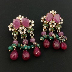 Vintage Boho Luxe Chandelier Earrings Maximalist Floral Ruby Rococo Style Opera
