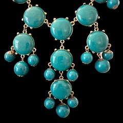 Turquoise Beaded Bib Necklace Retro Gold-Tone Chain Boho Chic Elegant Festival