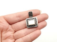 Vintage Sterling Silver Mother of Pearl Filigree Hinged Square Rectangle Pendant