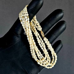 Vintage 14K Gold Three Strand Freshwater Pearl Bead Necklace