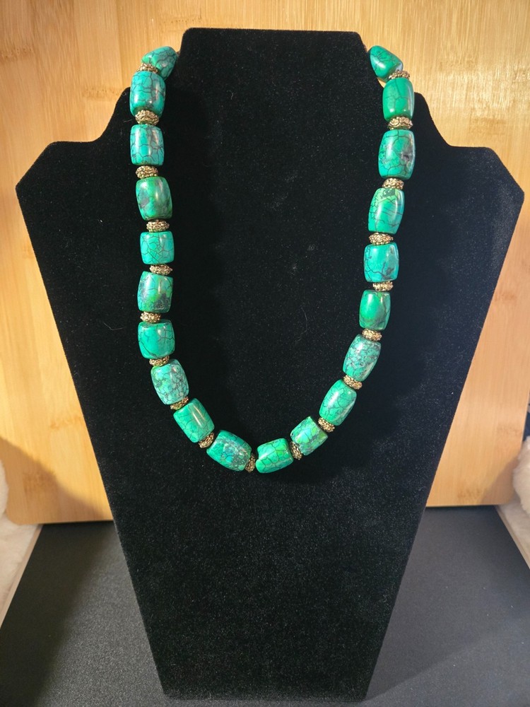 Faux Turquoise Necklace, Made in India 18″