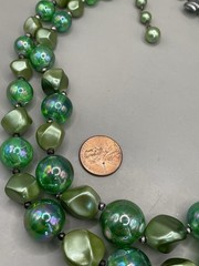 VTG READ 2 Strands Green Iridescent Acrylic Lucite Beads Chocker Collar Necklace