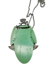 Antique French Egyptian Revival Winged Scarab Galalith Enamel Pendant Necklace