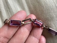 Vintage Sterling Silver 14 K Gold Purple Glass Line Bracelet 7.25”